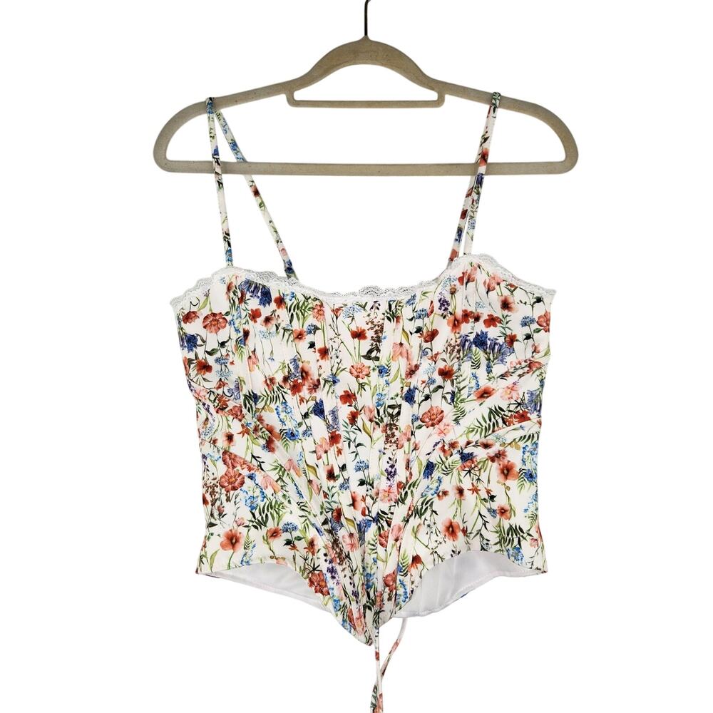 Floral Print Strappy Lace Trim Cami Top Women's Medium Renaissance Festival